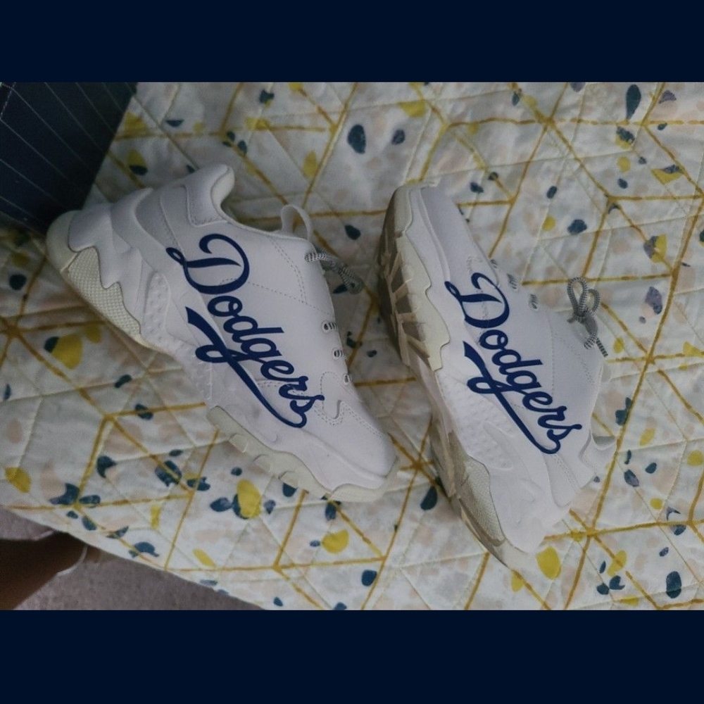 White Sneakers with Dodgers Logo